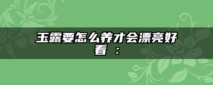 玉露要怎么养才会漂亮好看 :