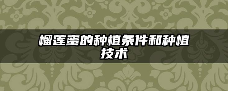 榴莲蜜的种植条件和种植技术