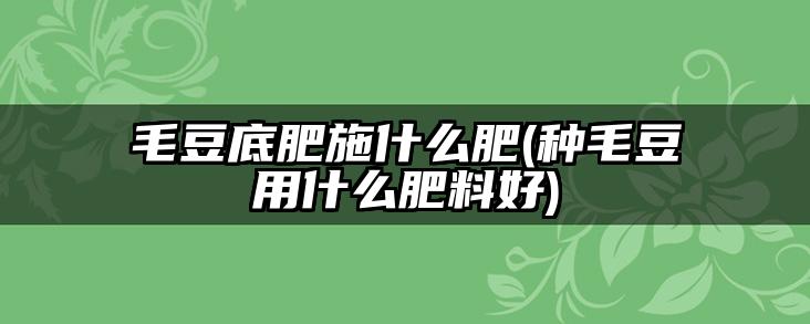 毛豆底肥施什么肥(种毛豆用什么肥料好)